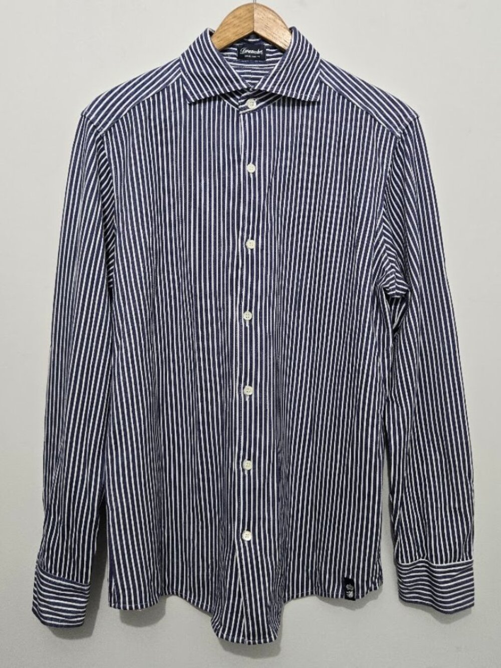 Drumohr Mens Blue Striped Button Up Shirt Sz XL Made in Italy Cotton Event Soft